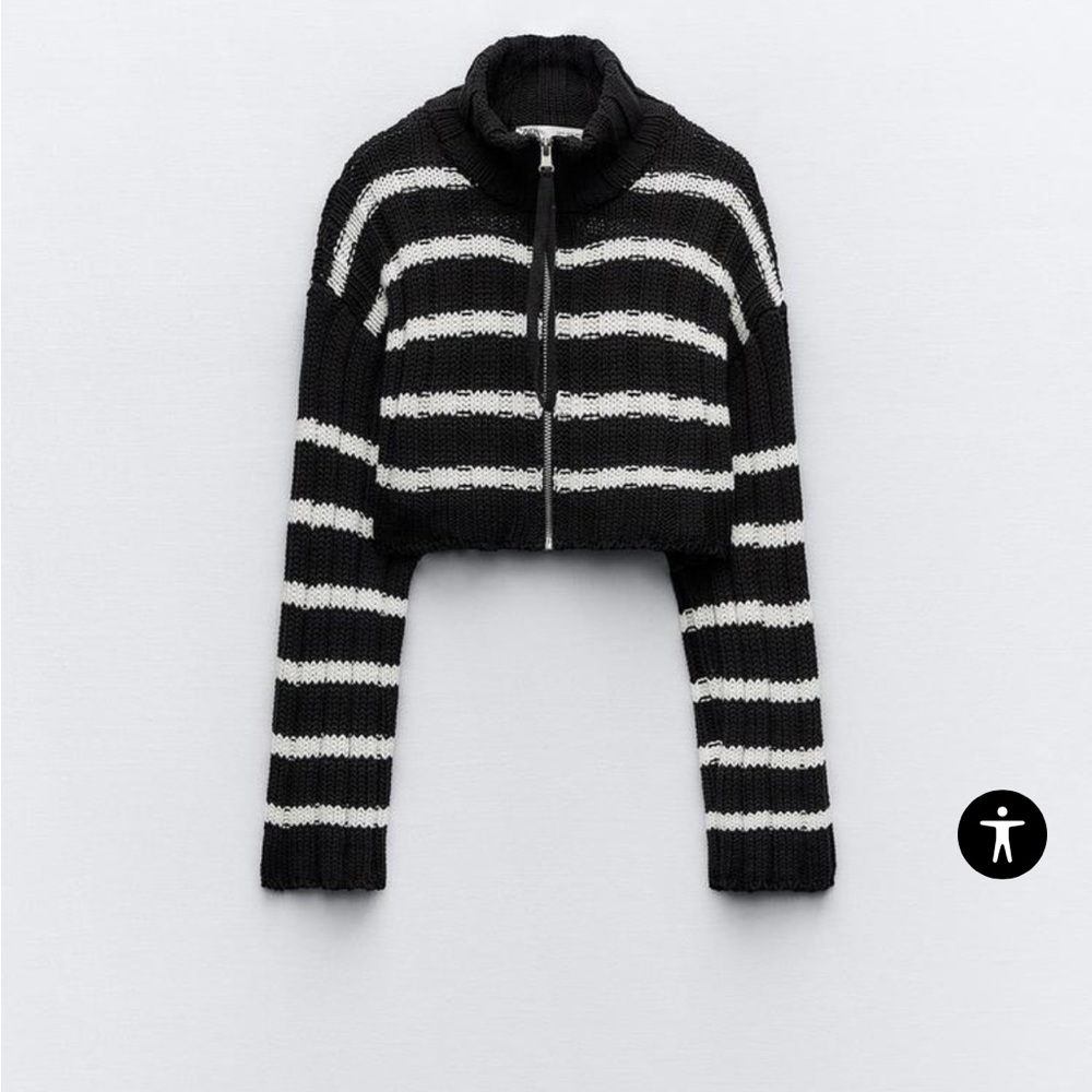 Zara Cropped Striped Knit Cardigan NWT